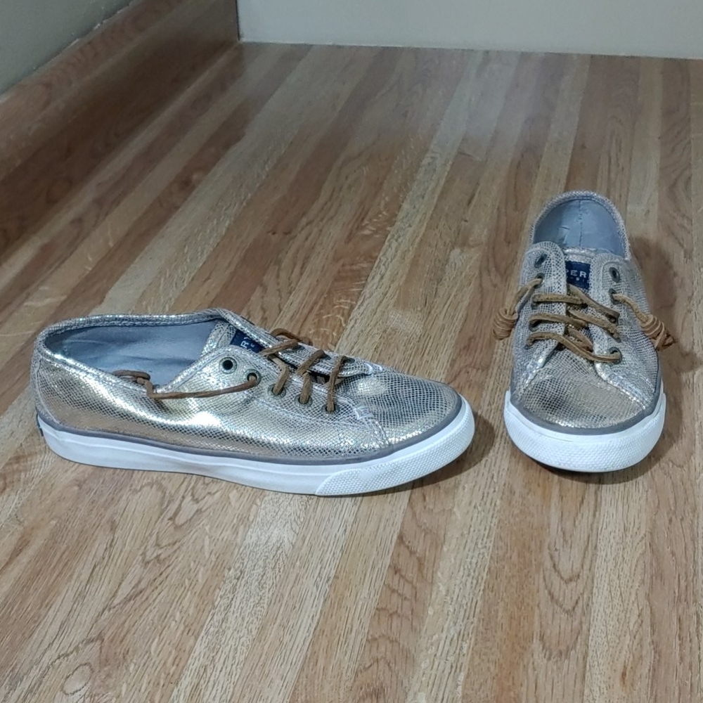 Sperry Seacoast Metallic Python Embossed Sneakers… - image 1